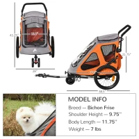 PawHut 2-IN-1 Dog Bike Trailer Pet Carrier Stroller Reflector 140 x 71 x 105cm(m-3)