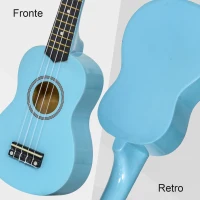 HOMCOM Ukulele Soprano da 21" in Legno Celeste con 4 Corde in Nylon e 2 Plettri(m-6)