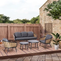 Outsunny 5-delige polyrattan tuinmeubelset, theetafel met aluminium bankkussens(m-10)