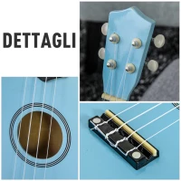 HOMCOM Ukulele Soprano da 21" in Legno Celeste con 4 Corde in Nylon e 2 Plettri(m-7)