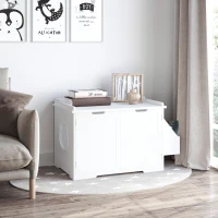 PawHut Mobile Lettiera per Gatti a 2 Ante, Portaoggetti Laterale e Foro d'Ingresso a Forma di Gatto, 88.5x48x51.5cm, Bianco(m-10)