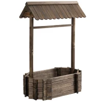 Outsunny verhoogd bed houten fontein met dak bloempot wensput plantenbak(m-1)