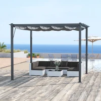 Outsunny Pergola Aluminium 3x3m voor Tuin, Grijs(m-2)