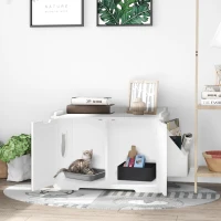 PawHut Mobile Lettiera per Gatti a 2 Ante, Portaoggetti Laterale e Foro d'Ingresso a Forma di Gatto, 88.5x48x51.5cm, Bianco(m-2)