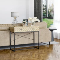 HOMCOM Embossed Arrow Side Table w/ 2 Drawers Metal Frame Handles Back Bar Tabletop Unique Home Style Storage End Console(m-8)