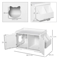 PawHut Mobile Lettiera per Gatti a 2 Ante, Portaoggetti Laterale e Foro d'Ingresso a Forma di Gatto, 88.5x48x51.5cm, Bianco(m-3)