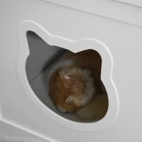 PawHut Mobile Lettiera per Gatti a 2 Ante, Portaoggetti Laterale e Foro d'Ingresso a Forma di Gatto, 88.5x48x51.5cm, Bianco(m-8)