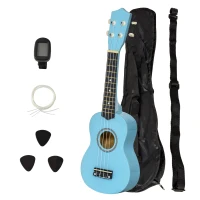 HOMCOM Ukulele Soprano da 21" in Legno Celeste con 4 Corde in Nylon e 2 Plettri(m-1)
