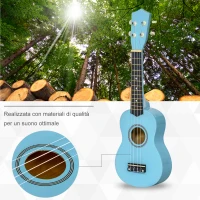 HOMCOM Ukulele Soprano da 21" in Legno Celeste con 4 Corde in Nylon e 2 Plettri(m-5)