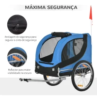 PawHut Reboque de Bicicleta para Cães Reboque de Bicicleta para Animais de Estimação com Bandeira Reflectores 130x73x90cm Azul(m-6)
