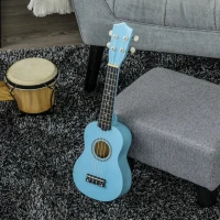 HOMCOM Ukulele Soprano da 21" in Legno Celeste con 4 Corde in Nylon e 2 Plettri(m-2)