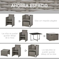 Outsunny Conjunto de Muebles de Jardín 9 Piezas de Ratán para Comedor Sillas Apilables con Cojines Extraíbles Lavables Mesa de Vidrio Templado para Exterior Patio Terraza Gris(m-6)