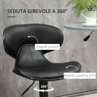 HOMCOM Sgabello da Bar Girevole, Set 2 Pezzi ad Altezza Regolabile con Poggiapiedi, 45.5x46x89.5-109.5 cm, Nero(m-6)