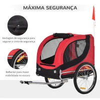 PawHut Reboque de Bicicleta para Cães Reboque de Bicicleta para Animais de Estimação com Bandeira Reflectores 130x73x90cm Vermelho(m-6)