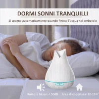 HOMCOM Diffusore di Aromi Oli Essenziali per Ambienti, Vaporizzatore con 7 Luci Colorate, Timer e USB, Bianco 300Ml(m-4)