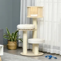 PawHut krabpaal met drie niveaus kattengrot en kussen naturel+crème sisal pluche(m-10)
