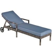 Outsunny Tumbona de Ratán de Jardín con Cojines Acolchados Respaldo Ajustable en 5 Posiciones 2 Ruedas y Tela Extraíble Lavable Carga 160 kg 196x67x96 cm Gris(m-1)