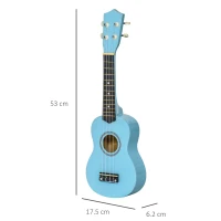 HOMCOM Ukulele Soprano da 21" in Legno Celeste con 4 Corde in Nylon e 2 Plettri(m-3)