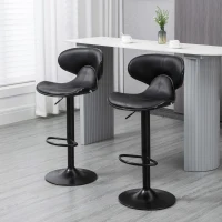 HOMCOM Sgabello da Bar Girevole, Set 2 Pezzi ad Altezza Regolabile con Poggiapiedi, 45.5x46x89.5-109.5 cm, Nero(m-10)