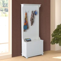 HomCom Mobile per Ingresso con Panca Contenitore e Appendiabiti in Legno, Bianco(m-2)