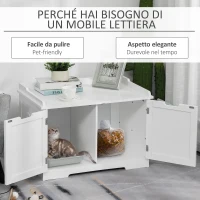 PawHut Mobile Lettiera per Gatti a 2 Ante, Portaoggetti Laterale e Foro d'Ingresso a Forma di Gatto, 88.5x48x51.5cm, Bianco(m-4)
