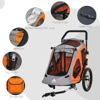 PawHut 2-IN-1 Dog Bike Trailer Pet Carrier Stroller Reflector 140 x 71 x 105cm(m-5)