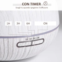 HOMCOM Diffusore di Aromi Oli Essenziali per Ambienti, Vaporizzatore con 7 Luci Colorate, Timer e USB, Bianco 300Ml(m-6)
