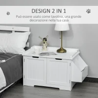 PawHut Mobile Lettiera per Gatti a 2 Ante, Portaoggetti Laterale e Foro d'Ingresso a Forma di Gatto, 88.5x48x51.5cm, Bianco(m-7)