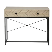 HOMCOM Embossed Arrow Side Table w/ 2 Drawers Metal Frame Handles Back Bar Tabletop Unique Home Style Storage End Console(m-10)