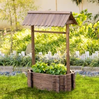 Outsunny verhoogd bed houten fontein met dak bloempot wensput plantenbak(m-2)