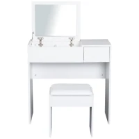 HOMCOM toaletka toaletka składane lustro kosmetyczne z białym taboretem(m-5)
