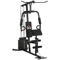 HOMCOM Krachtstation met 45 kg Gewichtsblok 180 x 108 x 200 cm Staal Zwart