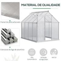 Outsunny Estufa de Jardim de Policarbonato e Alumínio Estufa de Exterior com Porta Corredeira e 2 Clarobóias para Cultivo de Plantas Sementes 190x253x199cm Transparente(m-4)