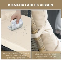 Outsunny leżak z polirattanu z poduszkami na rolkach, 4-stopniowa regulacja naturalny(m-7)