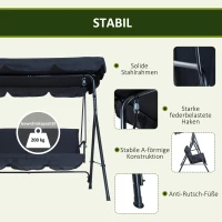 Outsunny huśtawka z dachem huśtawka ogrodowa 3-osobowa z dachem technorattan stal kolor czarny(m-5)