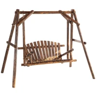Outsunny huśtawka z dachem huśtawka ogrodowa 2-osobowa ławka bujana lite drewno naturalny(m-1)
