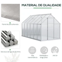 Outsunny Estufa de Jardim de Policarbonato e Alumínio Estufa de Exterior com Porta Corredeira e 2 Clarobóias para Cultivo de Plantas Sementes 190x375x199cm Transparente(m-4)