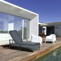 Outsunny leżak z technorattanu leżak ogrodowy z rattanu z regulowaną poduszką(m-2)