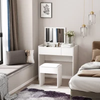 HOMCOM toaletka toaletka składane lustro kosmetyczne z białym taboretem(m-2)