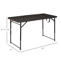 Outsunny 4FT Portable Metal Picnic Table, 22Lx61Wx53/71.5H cm-Black/Brown(m-3)