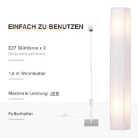 HOMCOM lampa podłogowa stojąca oświetlenie podłogowe do salonu E27 stal nierdzewna 120 cm biała(m-6)