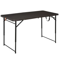 Outsunny 4FT Portable Metal Picnic Table, 22Lx61Wx53/71.5H cm-Black/Brown(m-1)