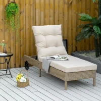 Outsunny leżak z polirattanu z poduszkami na rolkach, 4-stopniowa regulacja naturalny(m-10)