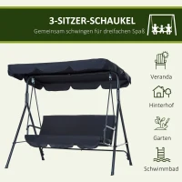 Outsunny huśtawka z dachem huśtawka ogrodowa 3-osobowa z dachem technorattan stal kolor czarny(m-7)