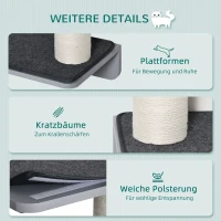 PawHut Wall Scratching Post Cat Climbing Wall Scratching Post Cat Furniture for Wall Climbing Fun for Cats Wall Mount Wood Light Gray+Beige 66 x 28 x 137 cm(m-5)