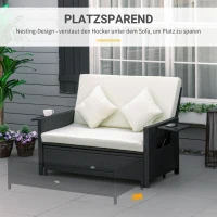 Outsunny, sofa z funkcją leżanki z technorattanu, sofa ogrodowa, 2-osobowy z poduszkami, brązowy(m-8)