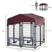 PawHut Chenil extérieur pour chiens parc à chiot avec toit en tissu oxford avec 2 supports de bol rotatifs 8 panneaux toit résistant aux intempéries 120 x 120 x 138 cm(m-3)