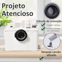 HOMCOM Bomba Trituradora de Águas Residuais para Casa de banho Bomba de evacuação de 600 W com 3 Entradas - 51x21x31 cm(m-5)