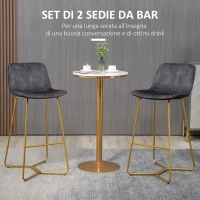 HOMCOM Set 2 Sgabelli da Bar con Schienale e Poggiapiedi 48x56.5x103cm, Velluto Grigio(m-4)