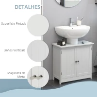 HOMCOM Móvel para Lavatório Pousar Armário Casa de Banho de Armazenamento com 2 Portas e Prateleira Interior Ajustável Moderno 60x30x60 cm Branco(m-6)